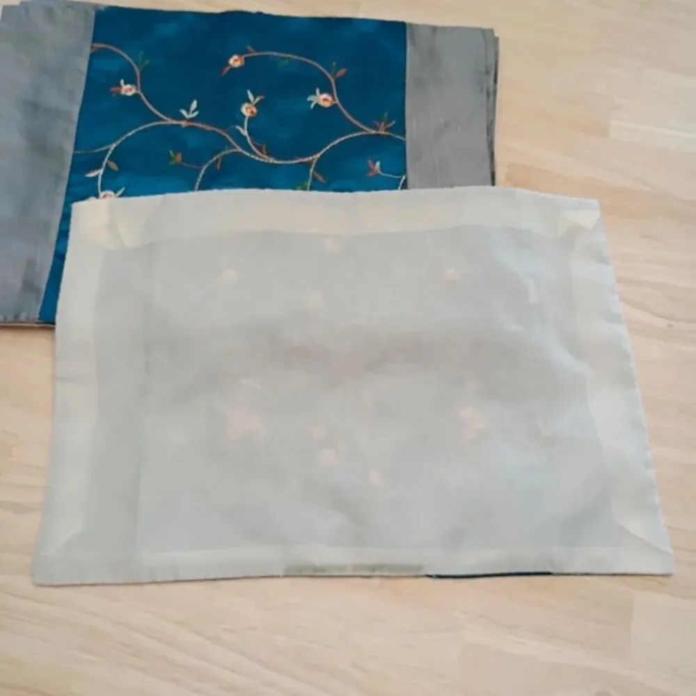 Set of 6 Royal Blue Fabric Placemat Toppers Floral Branch Embroidery